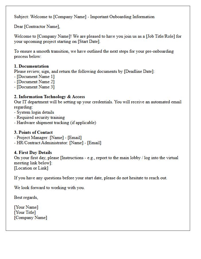 Contractor Pre-Onboarding Welcome Letter