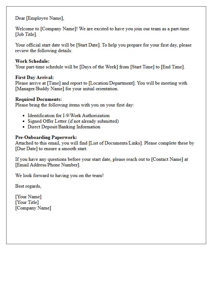 Part-Time Employee Pre-Onboarding Welcome Letter