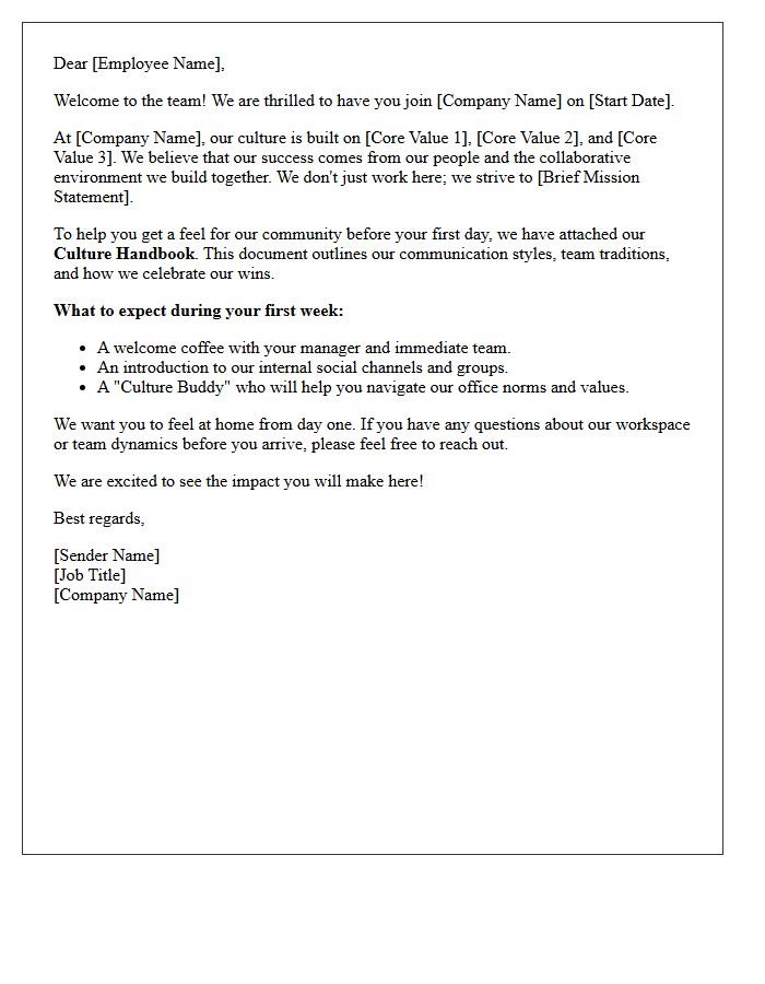 Corporate Culture Pre-Onboarding Welcome Letter