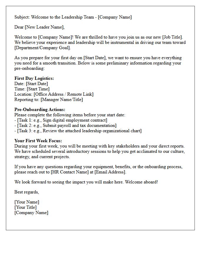 Leadership Role Pre-Onboarding Welcome Letter