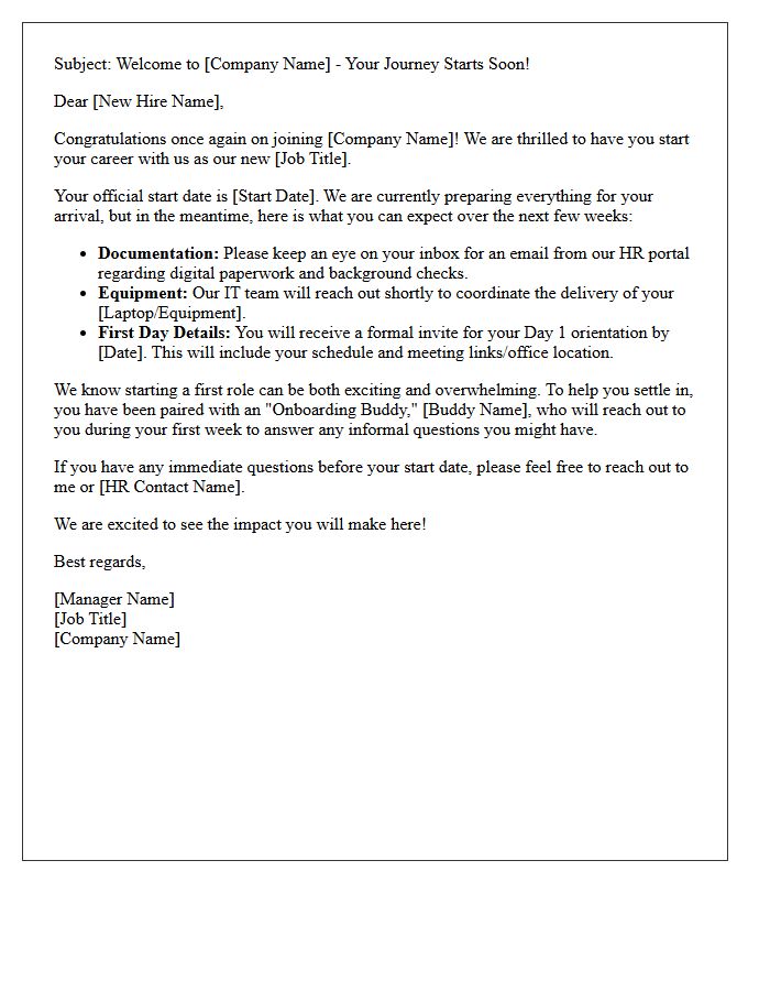 Early Career Pre-Onboarding Welcome Letter
