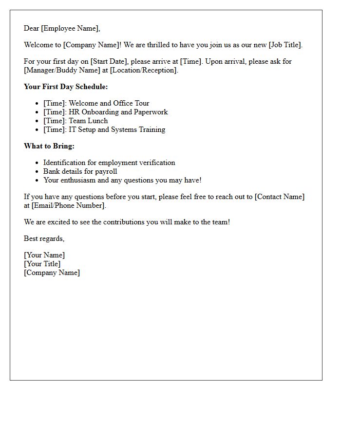 First Day Employee Welcome Letter
