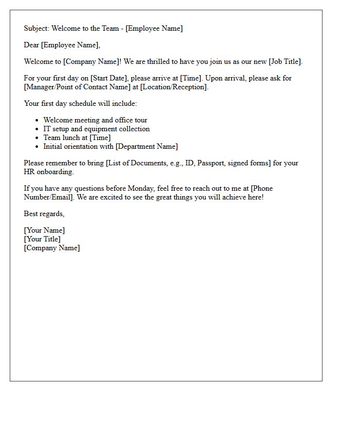 Welcome to the Team First Day Letter