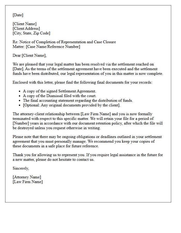 Standard Post-Settlement Disengagement Letter