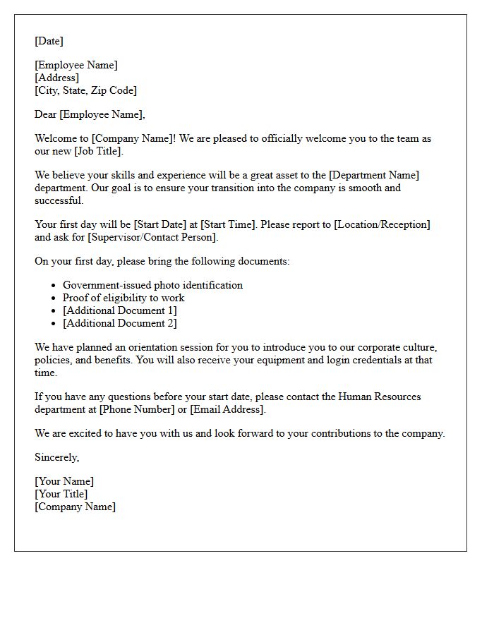 Corporate Human Resources Welcome Letter