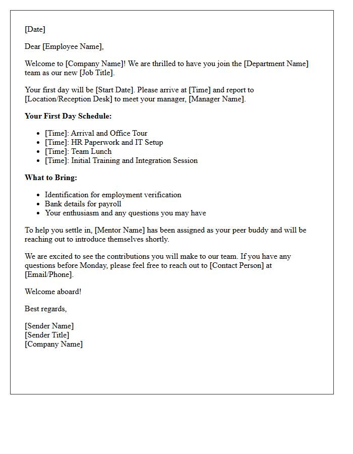 First Day Staff Integration Welcome Letter