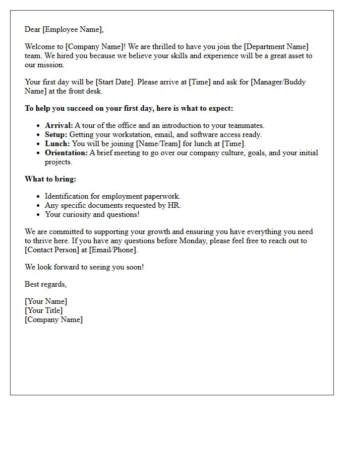 Employee First Day Success Welcome Letter