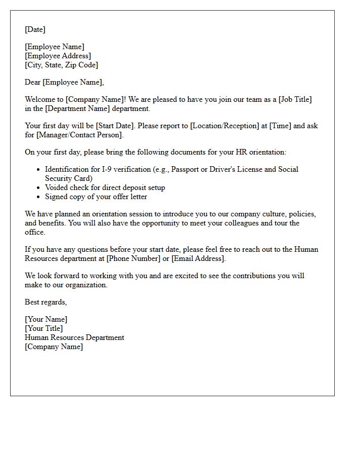 Human Resources Department Welcome Letter