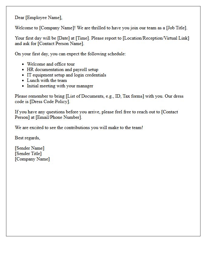 First Day Employment Welcome Letter