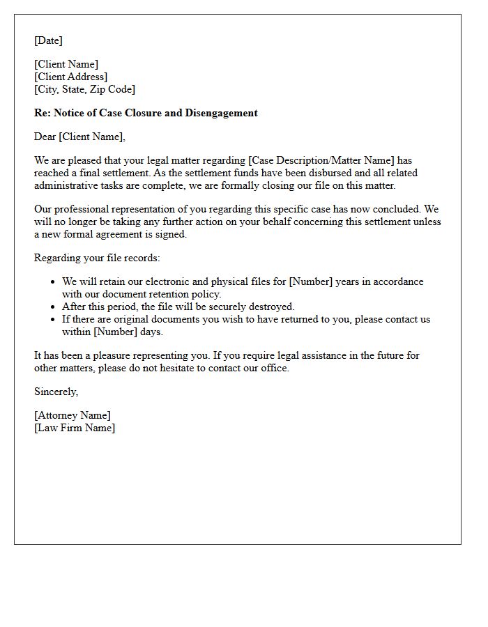 Post-Settlement File Closure Disengagement Letter
