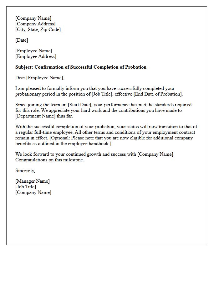 Post Probation Transition Letter