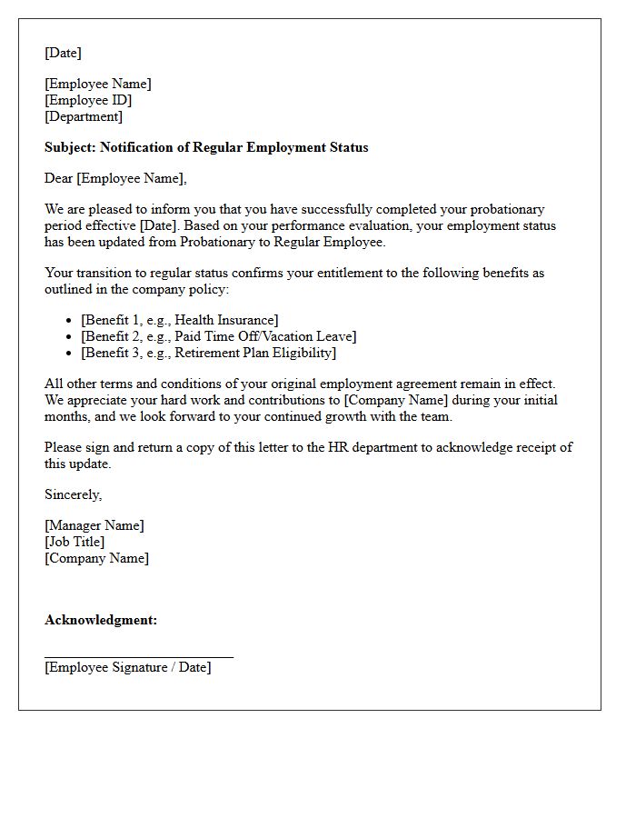 Regular Employee Status Update Letter
