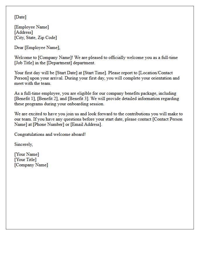 Full Time Employment Welcome Letter