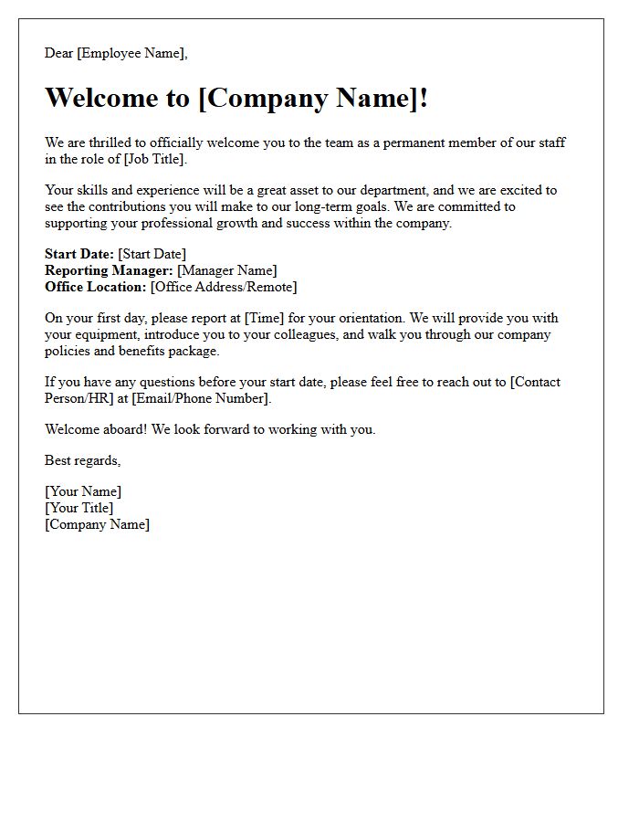 Permanent Staff Welcome Letter