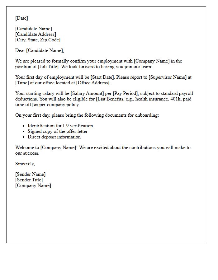 Employment Confirmation and Welcome Letter