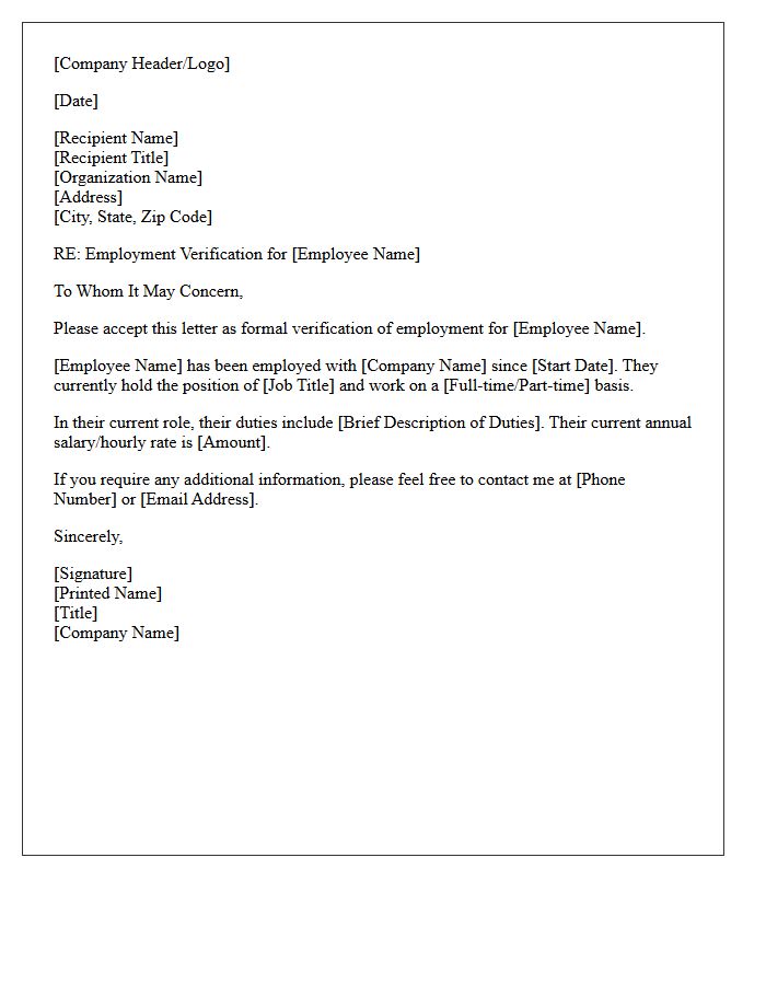 Employment Verification Letter for Current Employee