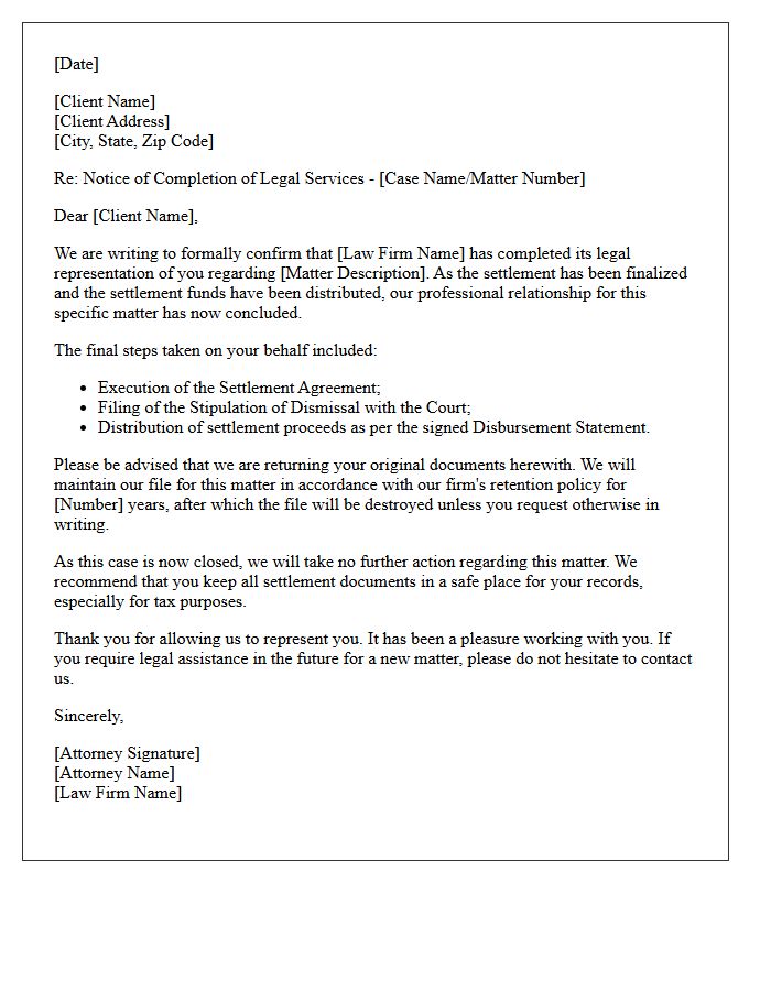 Post-Settlement Legal Disengagement Letter