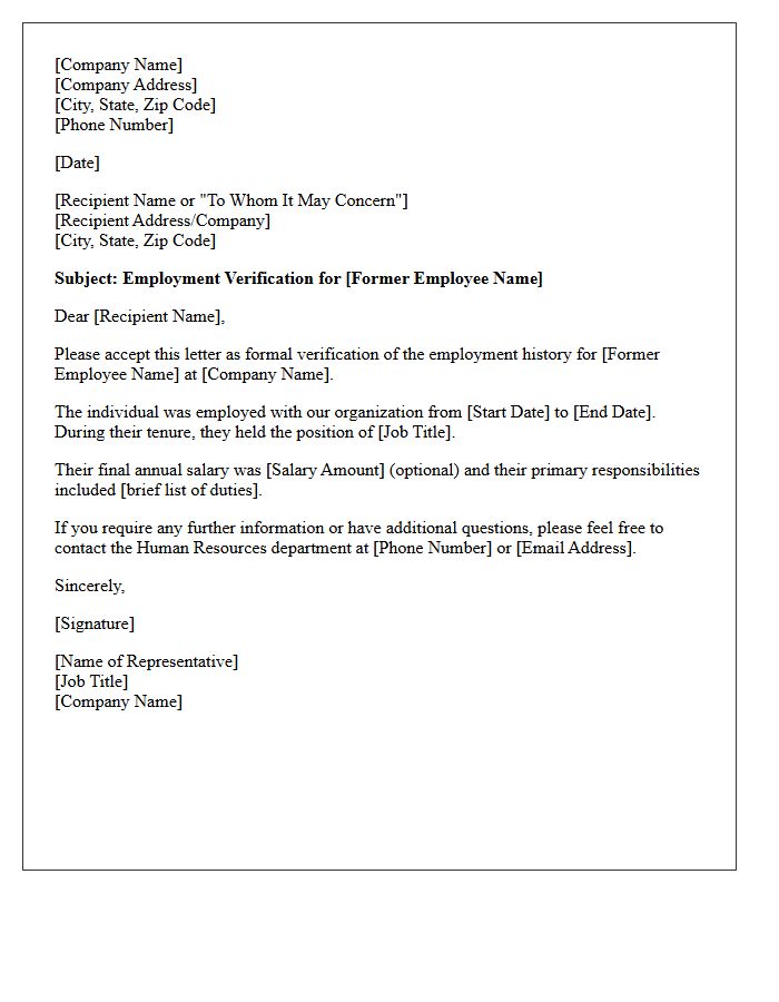 Employment Verification Letter for Former Employee