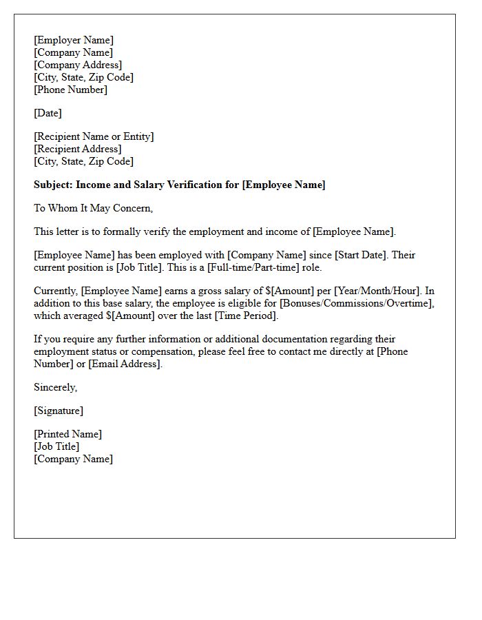 Income and Salary Verification Letter