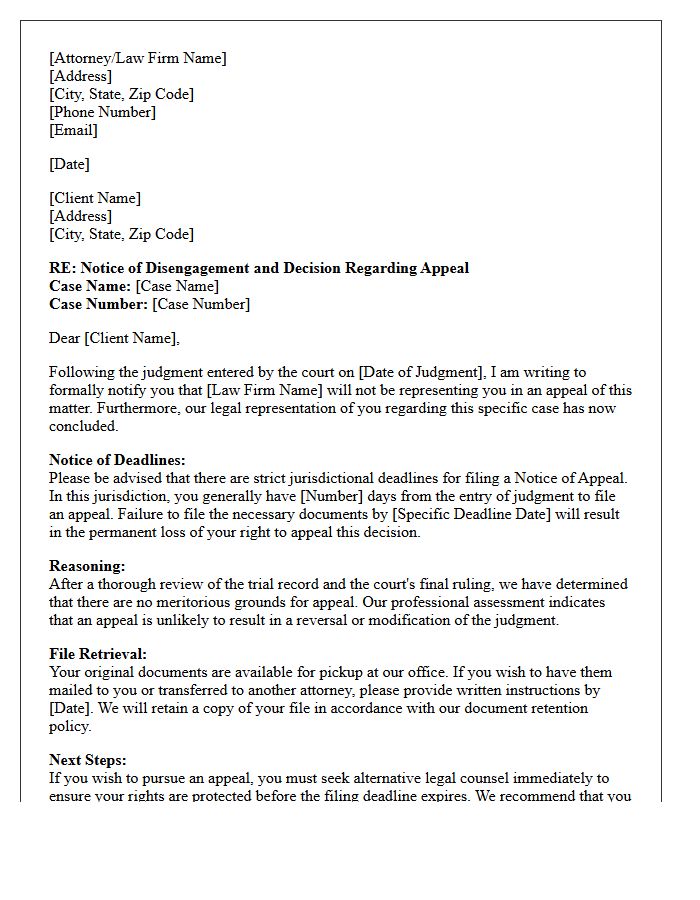 Post-Judgment Disengagement and Refusal to Appeal Letter