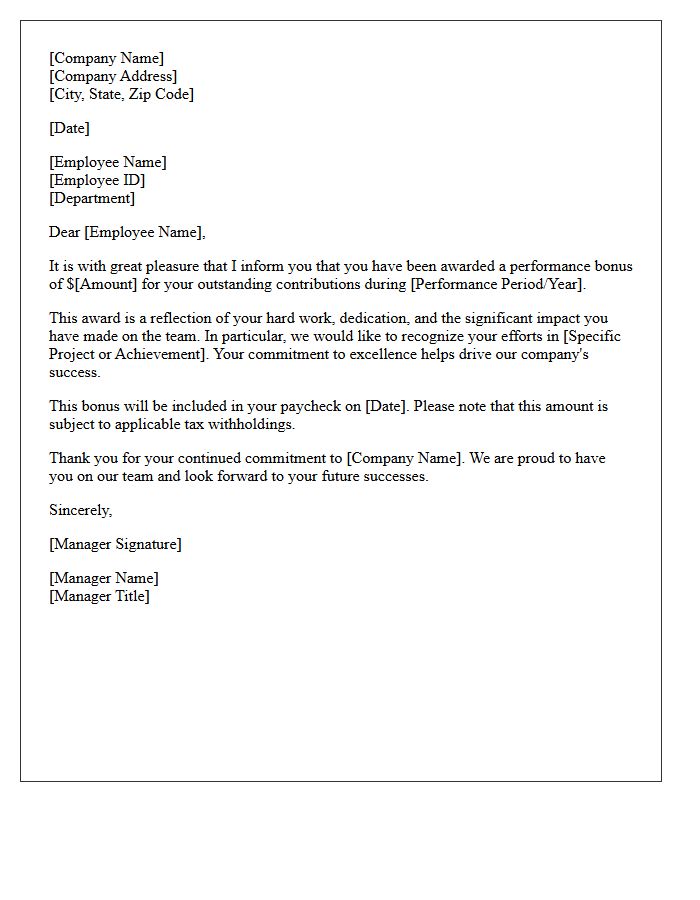 Performance Bonus Award Letter