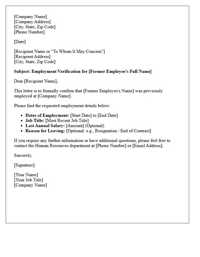 Employment Verification Letter for Former Employee