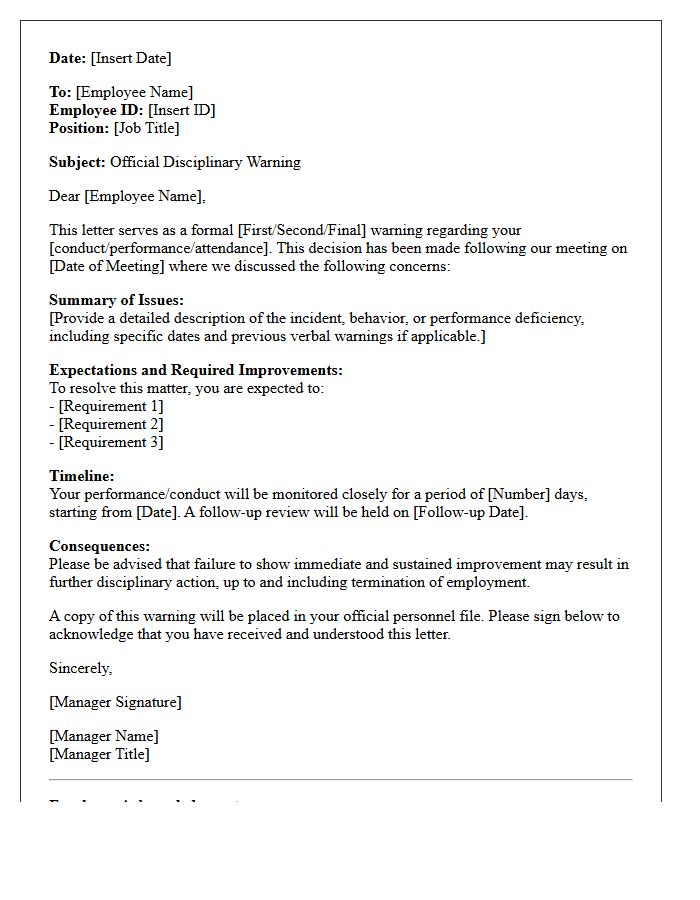 Disciplinary Action Warning Letter