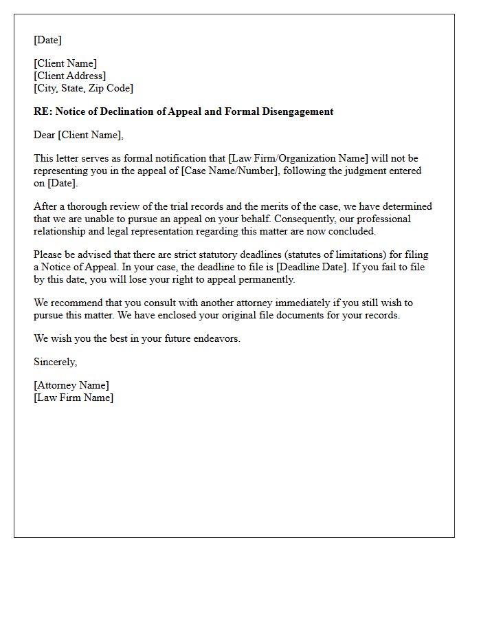 Declination of Appeal and Formal Disengagement Letter
