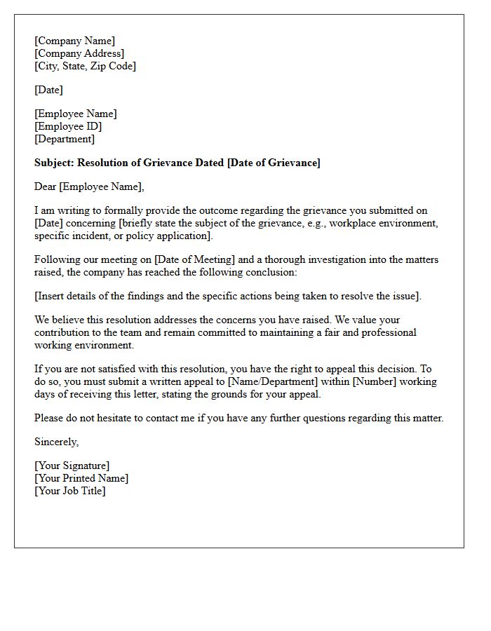 Employee Grievance Resolution Letter