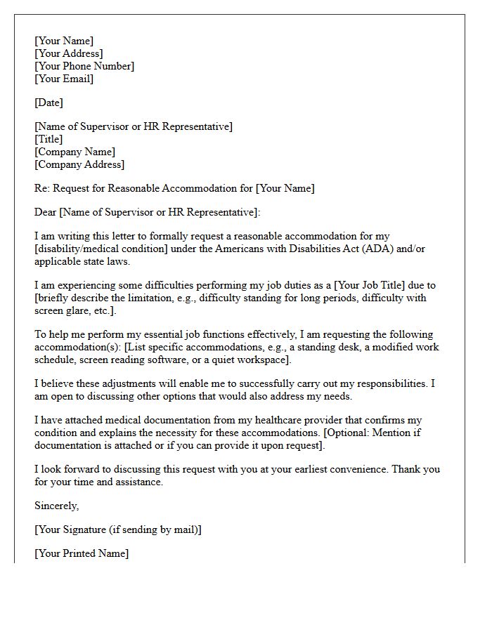 Reasonable Accommodation Request Letter