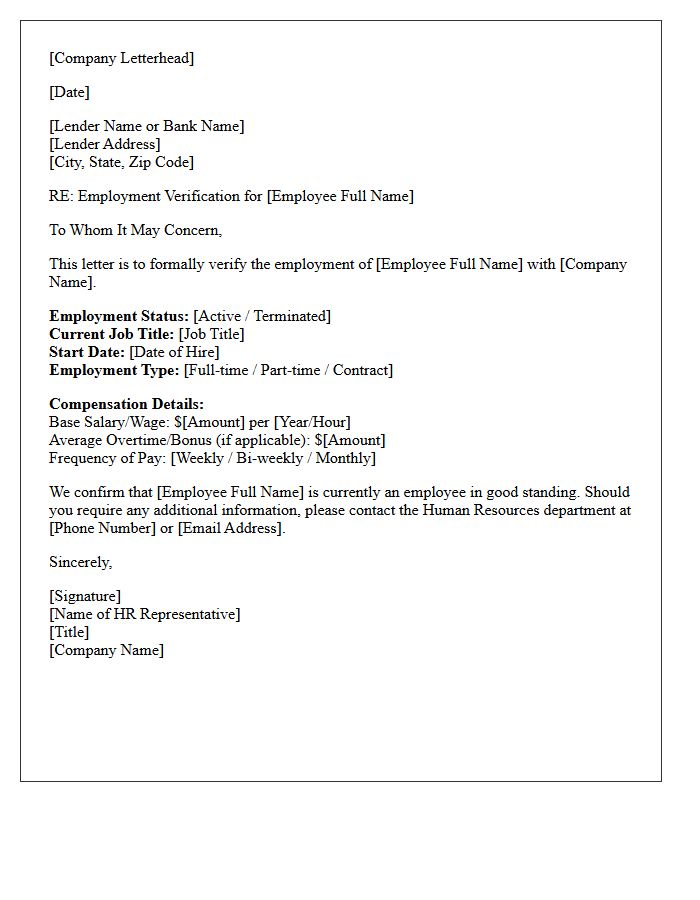 Human Resources Official Employment Verification Letter for Mortgage