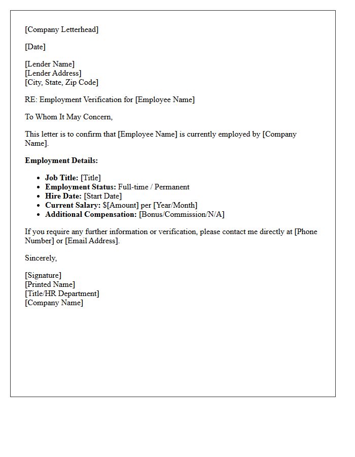 Salaried Employee Employment Verification Letter for Mortgage Application