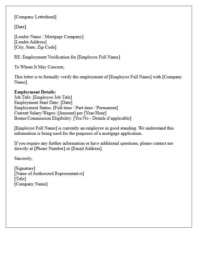 Proof of Employment Letter for Mortgage Application Purposes