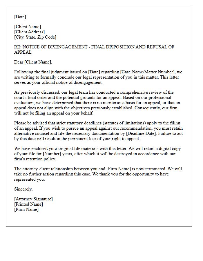 Final Disposition and Appeal Refusal Disengagement Letter
