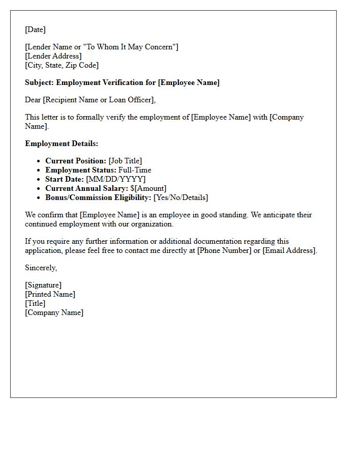 Full-Time Employee Verification Letter for Mortgage Application