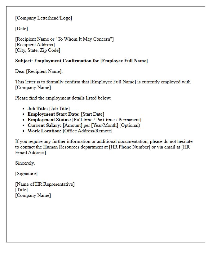 Human Resources Employment Confirmation Letter