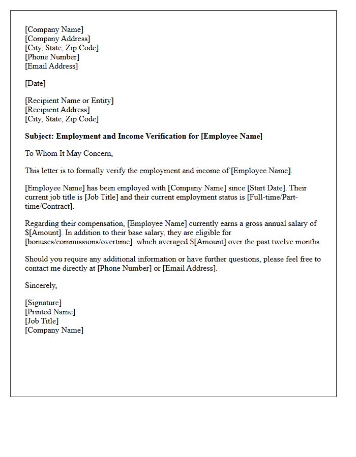 Income And Employment Verification Letter