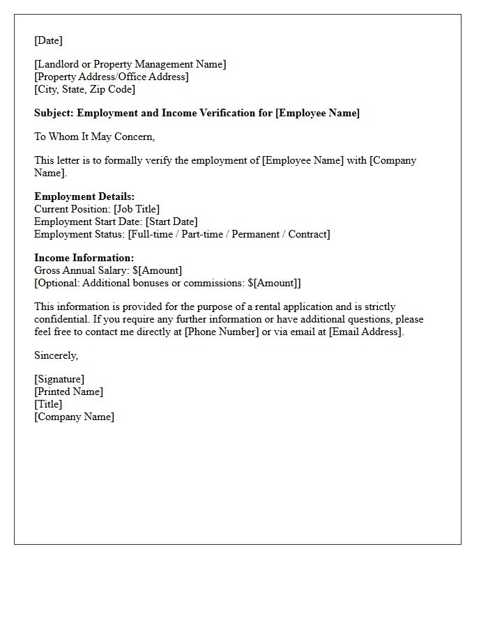 Employee Residential Rental Verification Letter