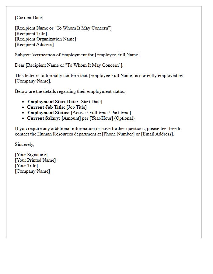 Active Employment Status Verification Letter