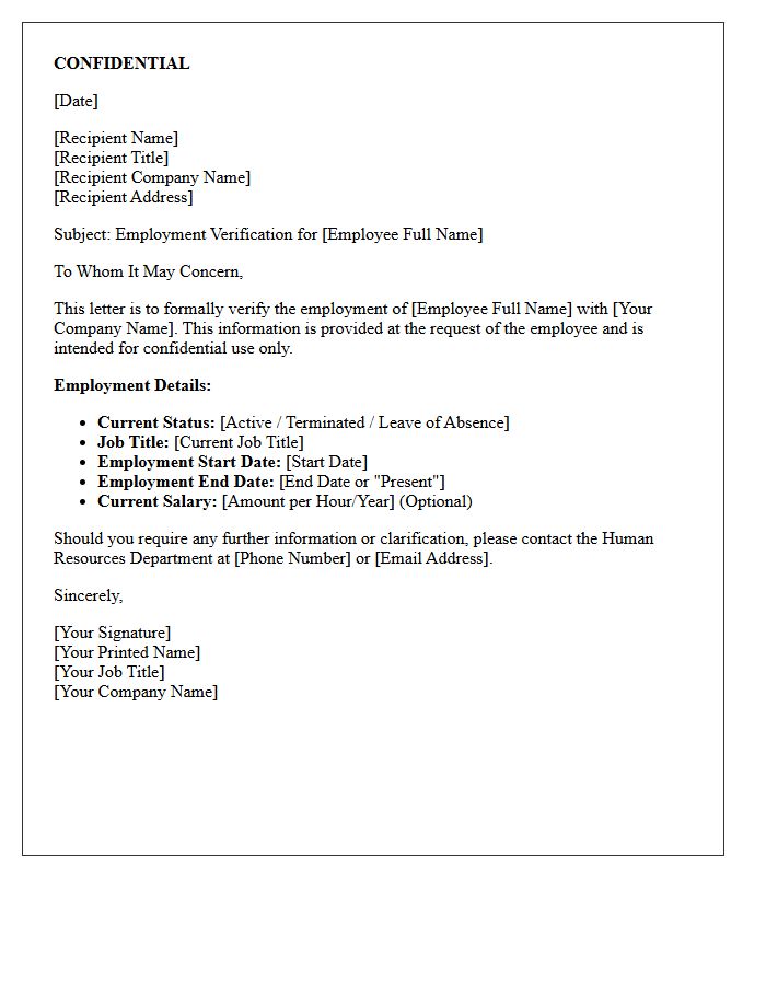 Confidential Employment Verification Letter
