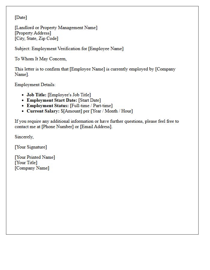 Apartment Lease Employment Verification Letter