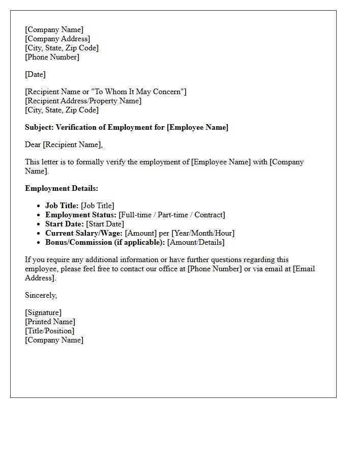 Property Management Employment Verification Letter