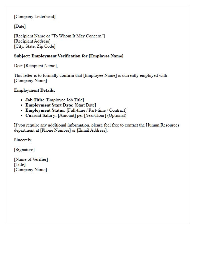 Corporate Employment Verification Letter