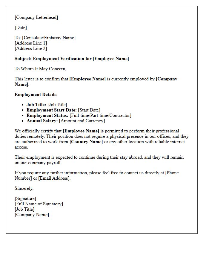Remote Worker Employment Verification Letter for Digital Nomad Visa