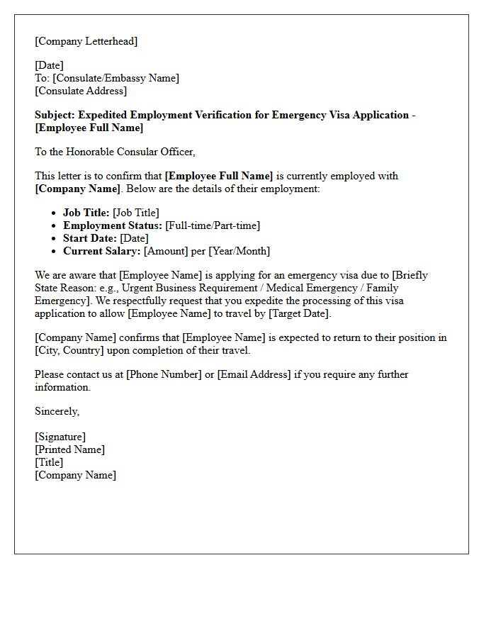 Expedited Employment Verification Letter for Emergency Visa Travel