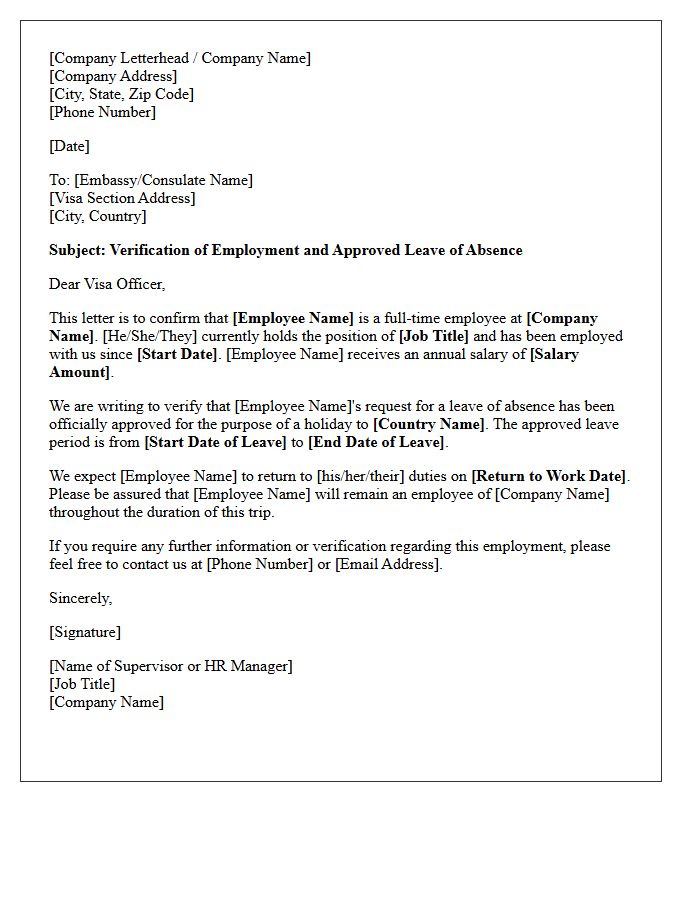 Leave of Absence Verification Letter for Visa Application