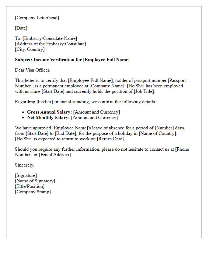 Income Verification Letter for Schengen Visa Application