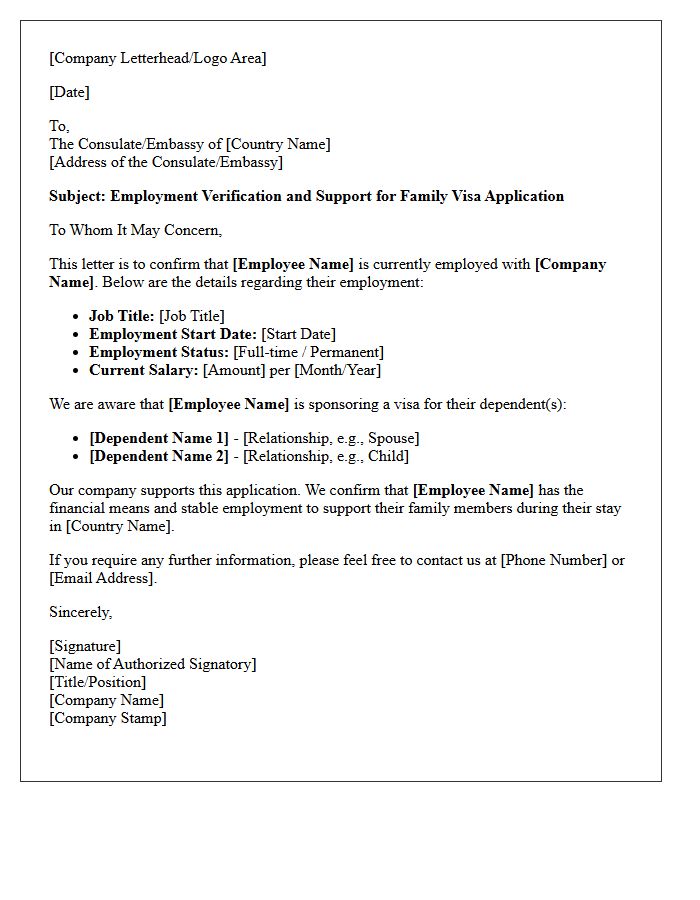 Dependent Sponsorship Employment Verification Letter for Family Visa