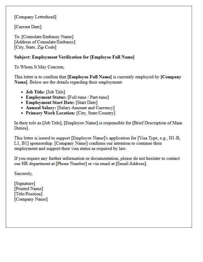 Employment Verification Letter for Visa Sponsorship