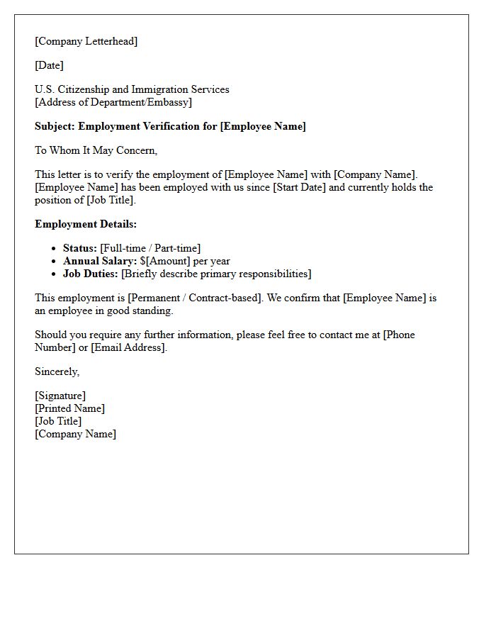 Immigration Sponsorship Employment Verification Letter